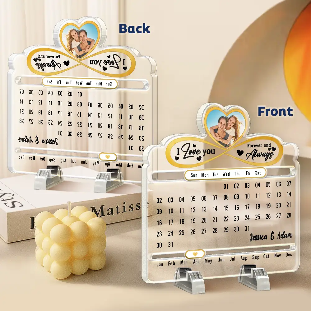 Custom Photo Our Love Is Timeless - Personalized Acrylic Perpetual Desk Calendar - Image 5