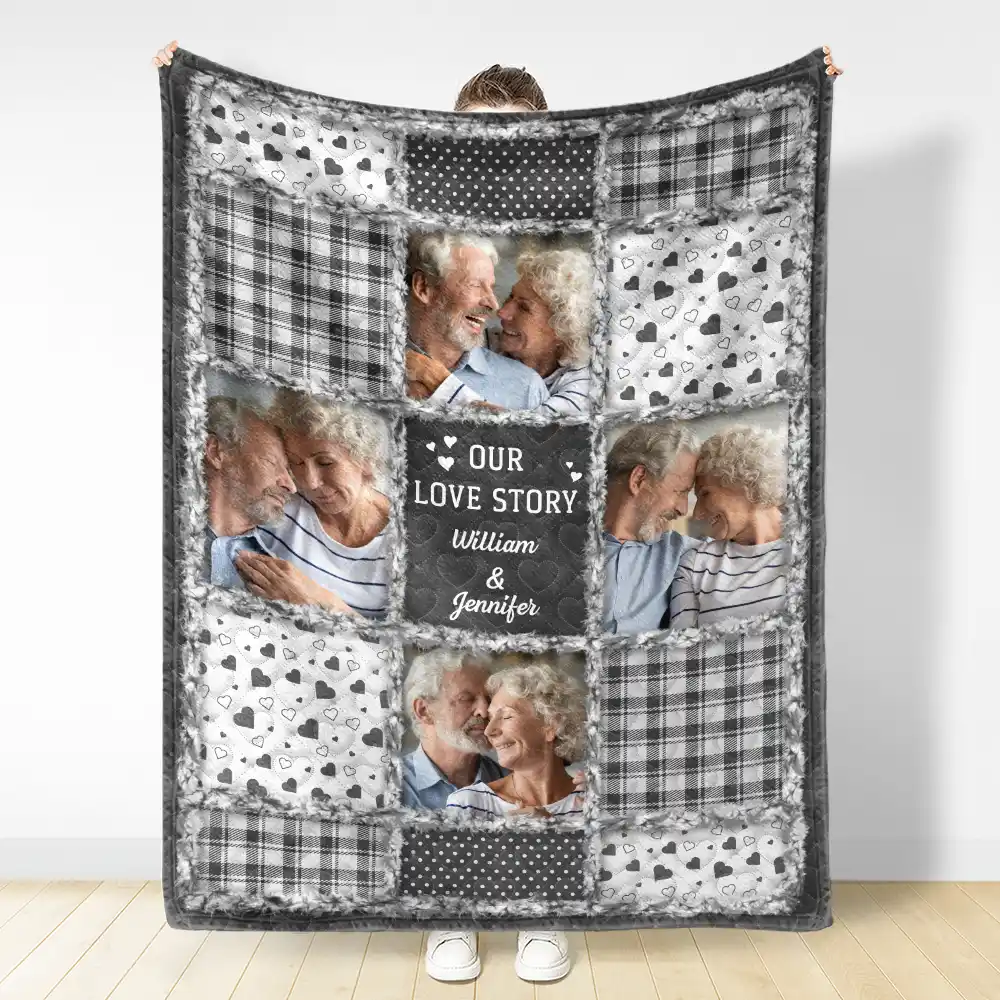 Custom Photo Our Love Story Couples - Personalized Fleece Blanket, Sherpa Blanket - Image 3