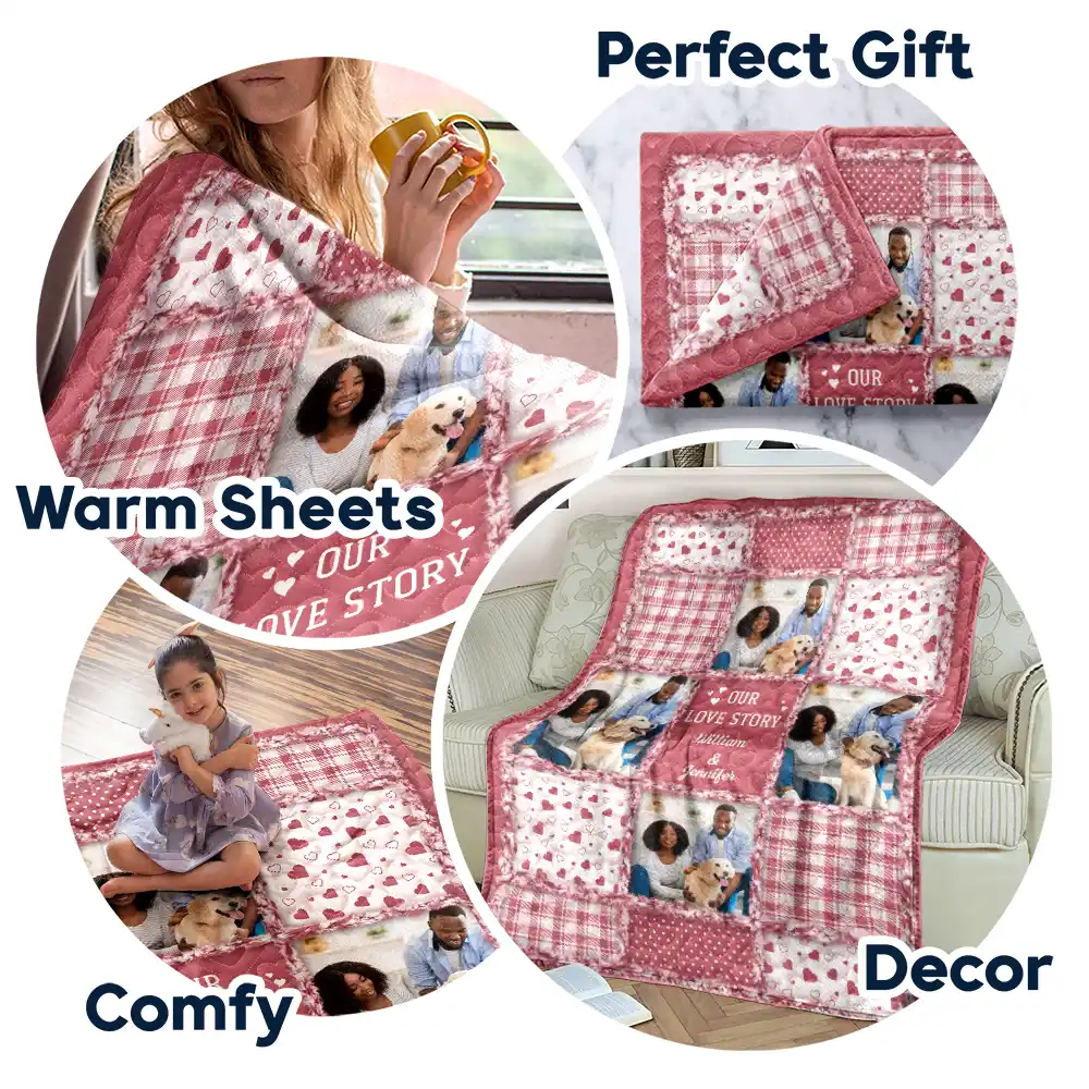 Custom Photo Our Love Story Couples - Personalized Fleece Blanket, Sherpa Blanket - Image 7