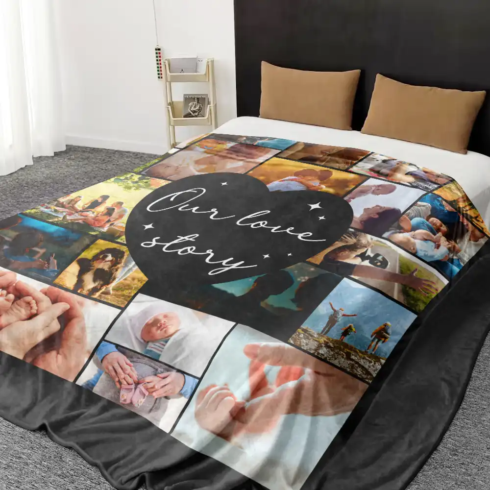 Custom Photo Our Love Story Family Couple - Personalized Oversized Blanket - Image 4