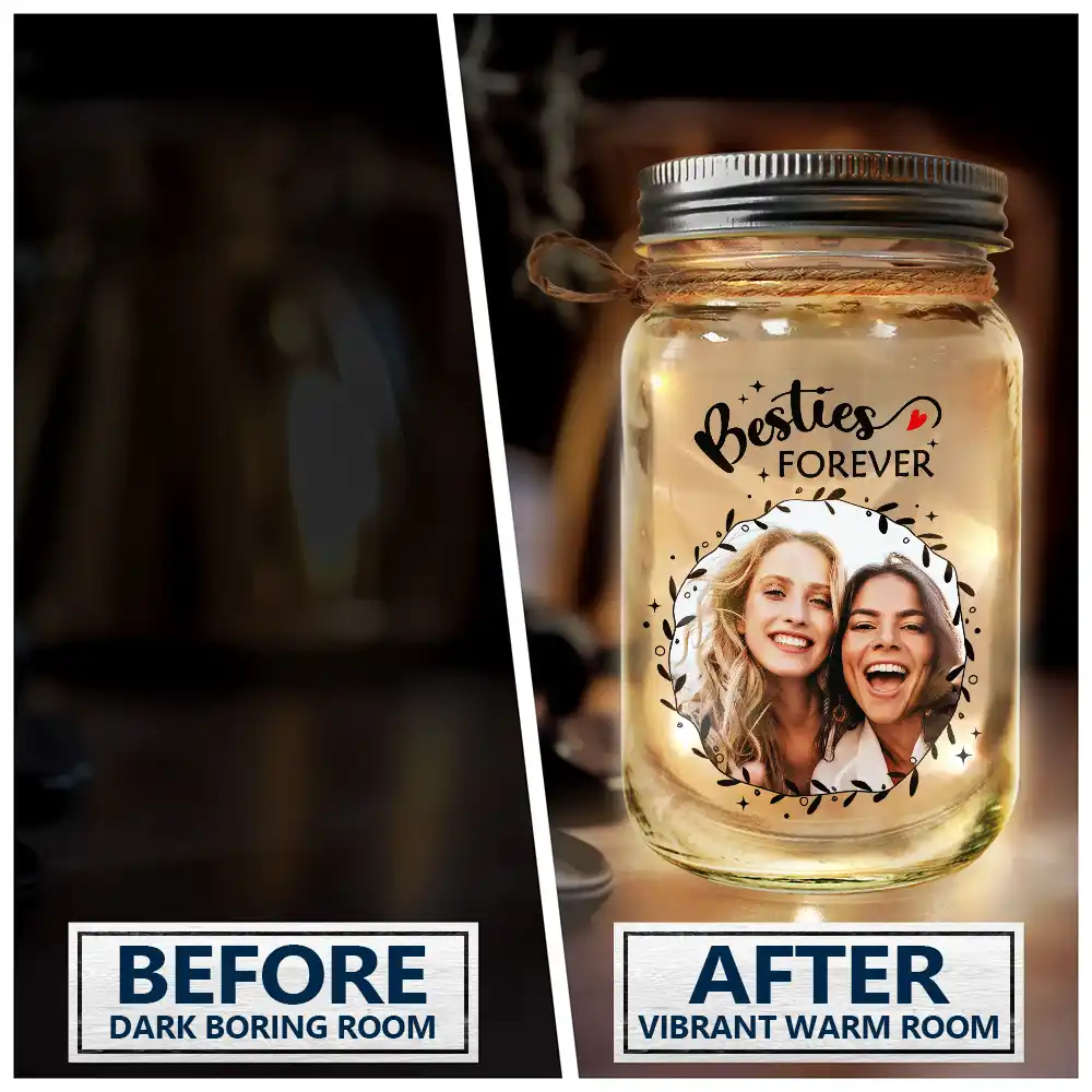 Custom Photo Our Memories Are Countless Our Friendship Is Endless - Personalized Mason Jar Light - Image 4