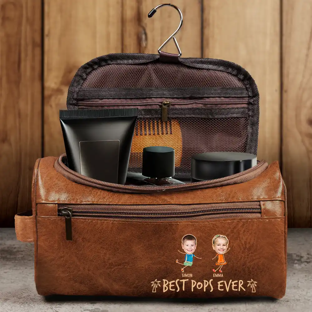 Custom Photo Outline Best Dad Ever - Personalized Leather Toiletry Bag - Image 5