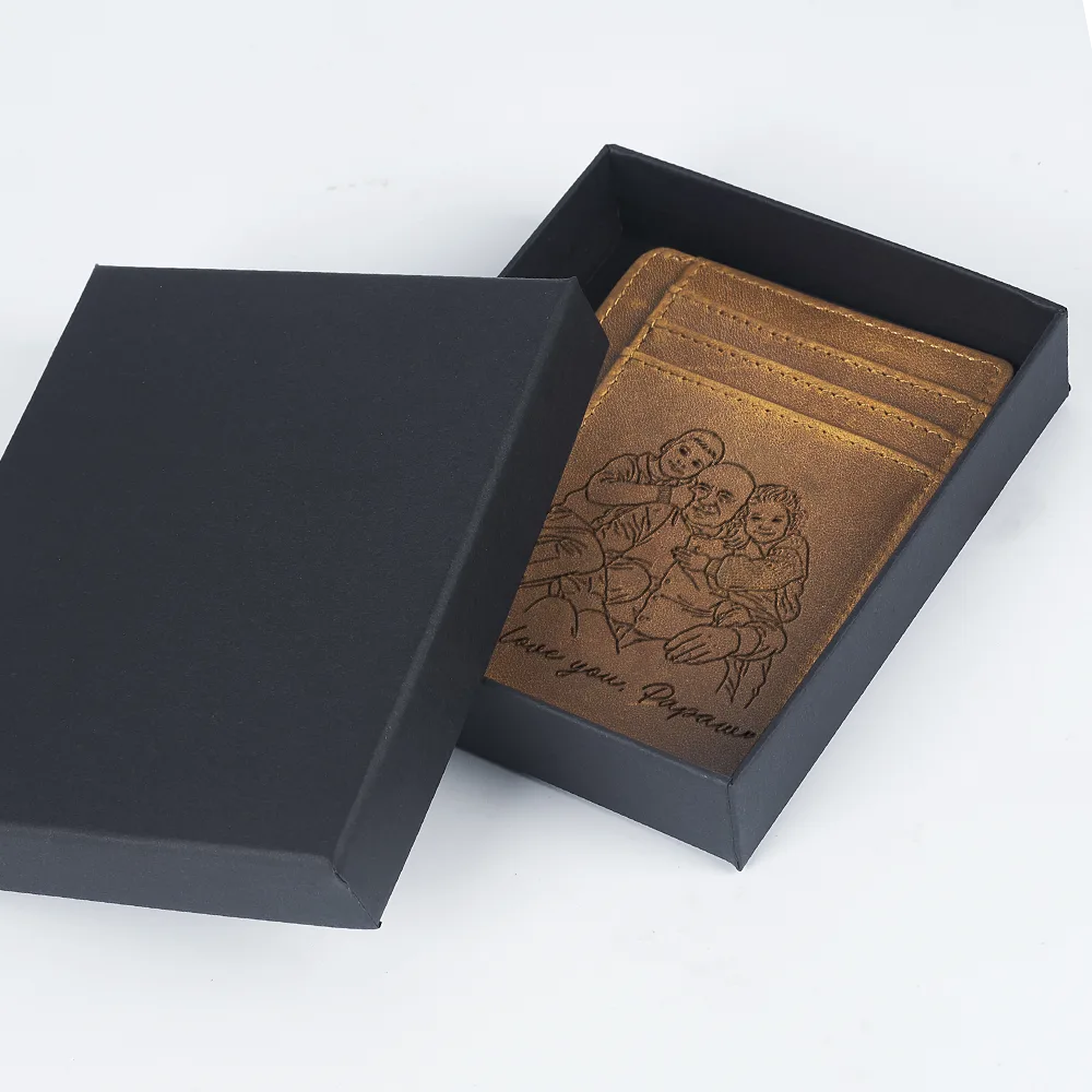 Custom Photo Outline Sketch Dad Grandpa And Kids Custom Message - Personalized Card Wallet - Image 4