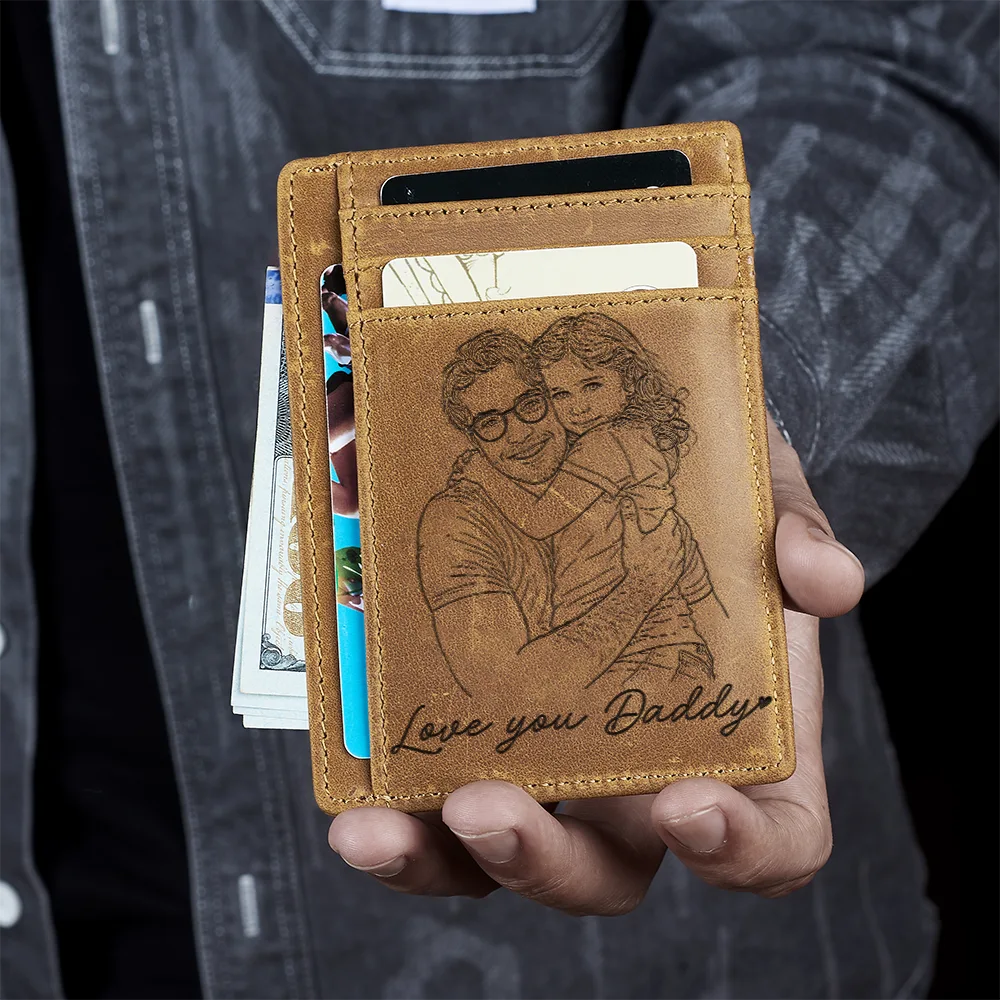 Custom Photo Outline Sketch Dad Grandpa And Kids Custom Message - Personalized Card Wallet - Image 5
