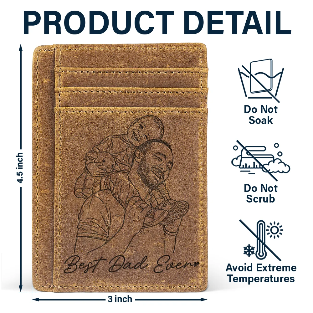 Custom Photo Outline Sketch Dad Grandpa And Kids Custom Message - Personalized Card Wallet - Image 6