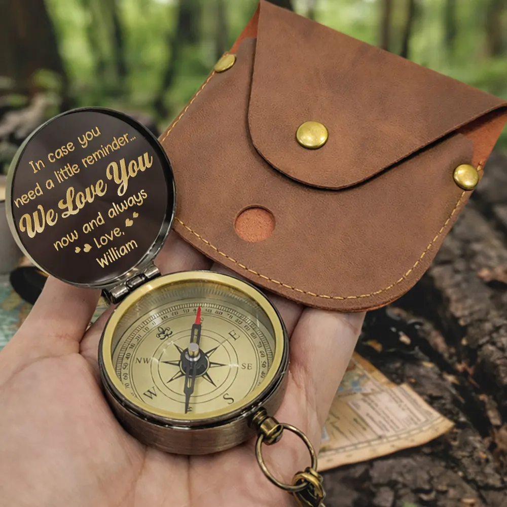 Custom Photo Outline Sketch In Case You Need A Little Reminder - Personalized Engraved Brass Compass - Image 5
