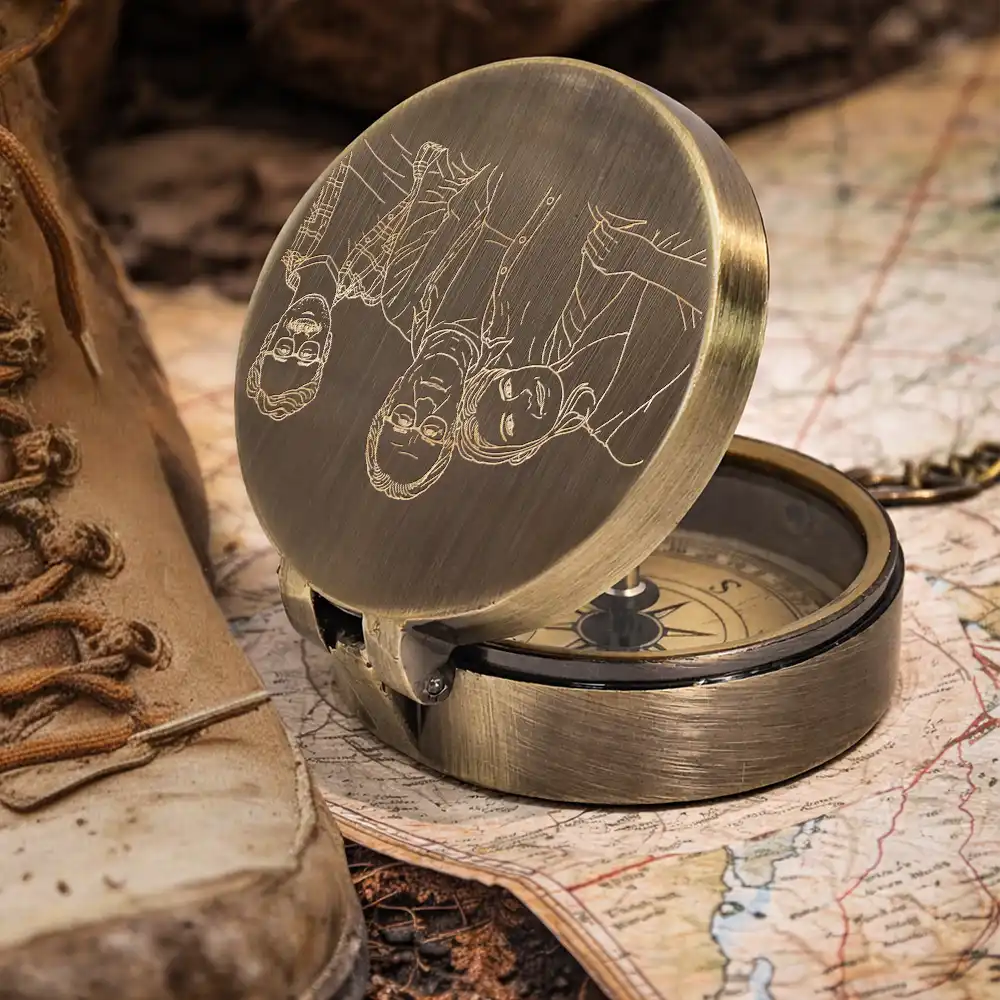 Custom Photo Outline Sketch In Case You Need A Little Reminder - Personalized Engraved Brass Compass - Image 6