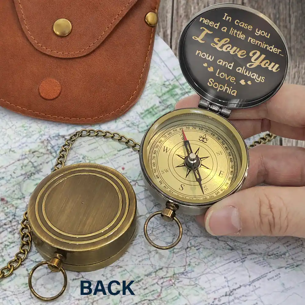 Custom Photo Outline Sketch In Case You Need A Little Reminder - Personalized Engraved Brass Compass - Image 7
