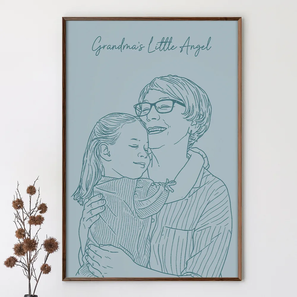 Custom Photo Outline Sketch Mom Baby Family Portrait Line Art - Personalized Poster - Image 3