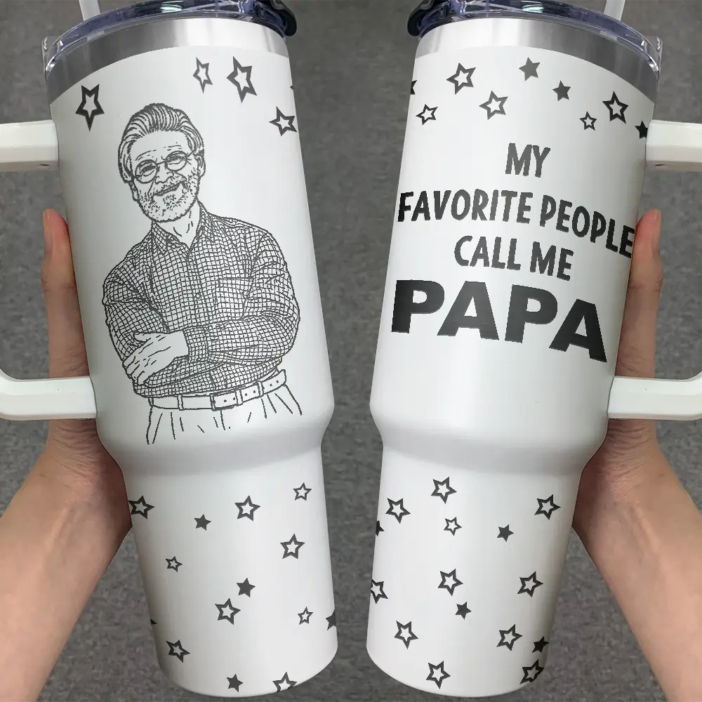 Custom Photo Outline Sketch My Favorite People Call Me Grandpa Papa - Personalized Engraved 40oz Tumbler - Image 4