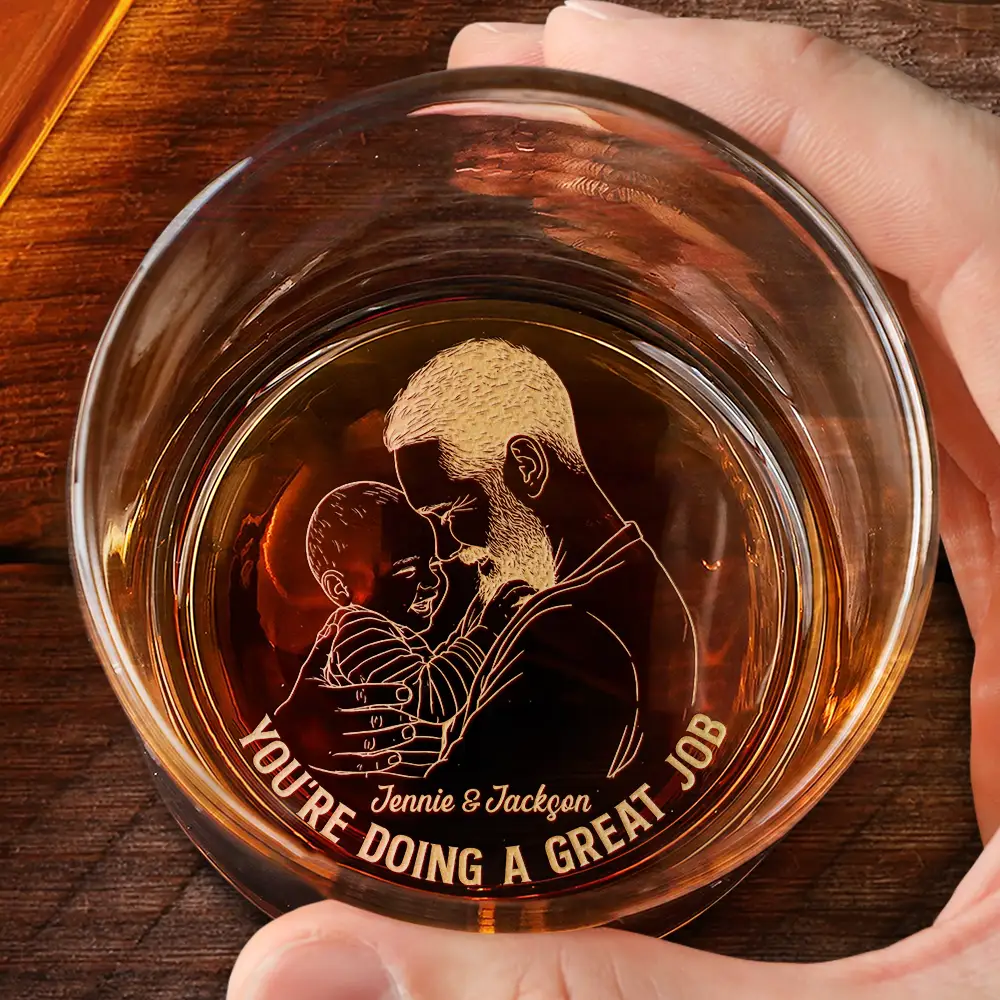 Custom Photo Outline Sketch New Dad Our First Father's Day Together - Personalized Engraved Whiskey Glass - Image 3