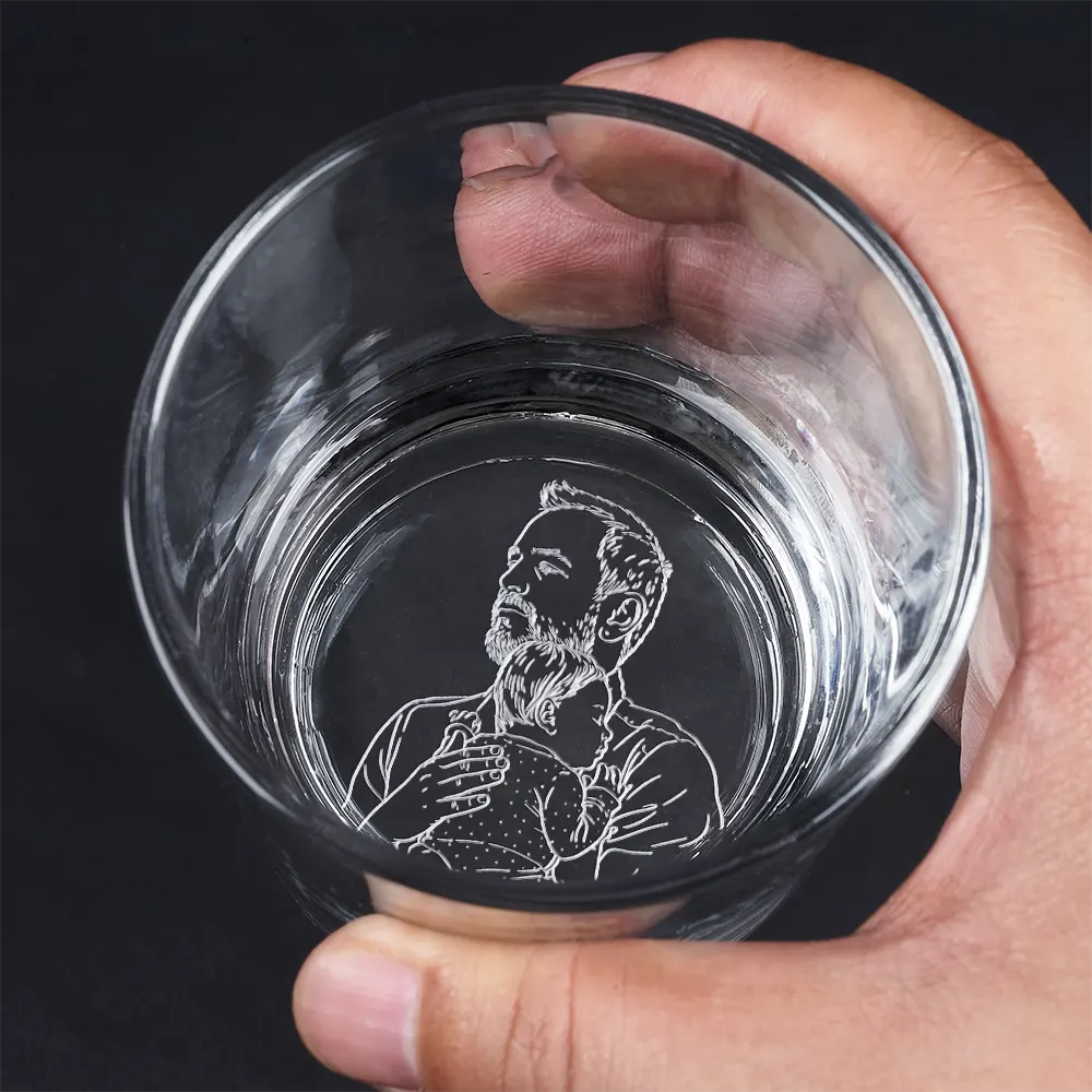 Custom Photo Outline Sketch New Dad Our First Father's Day Together - Personalized Engraved Whiskey Glass - Image 5