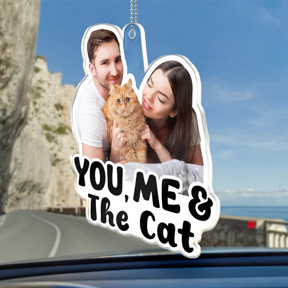 Custom Photo Outline You, Me And The Dog Cat - Personalized Acrylic Car Hanger - Image 3