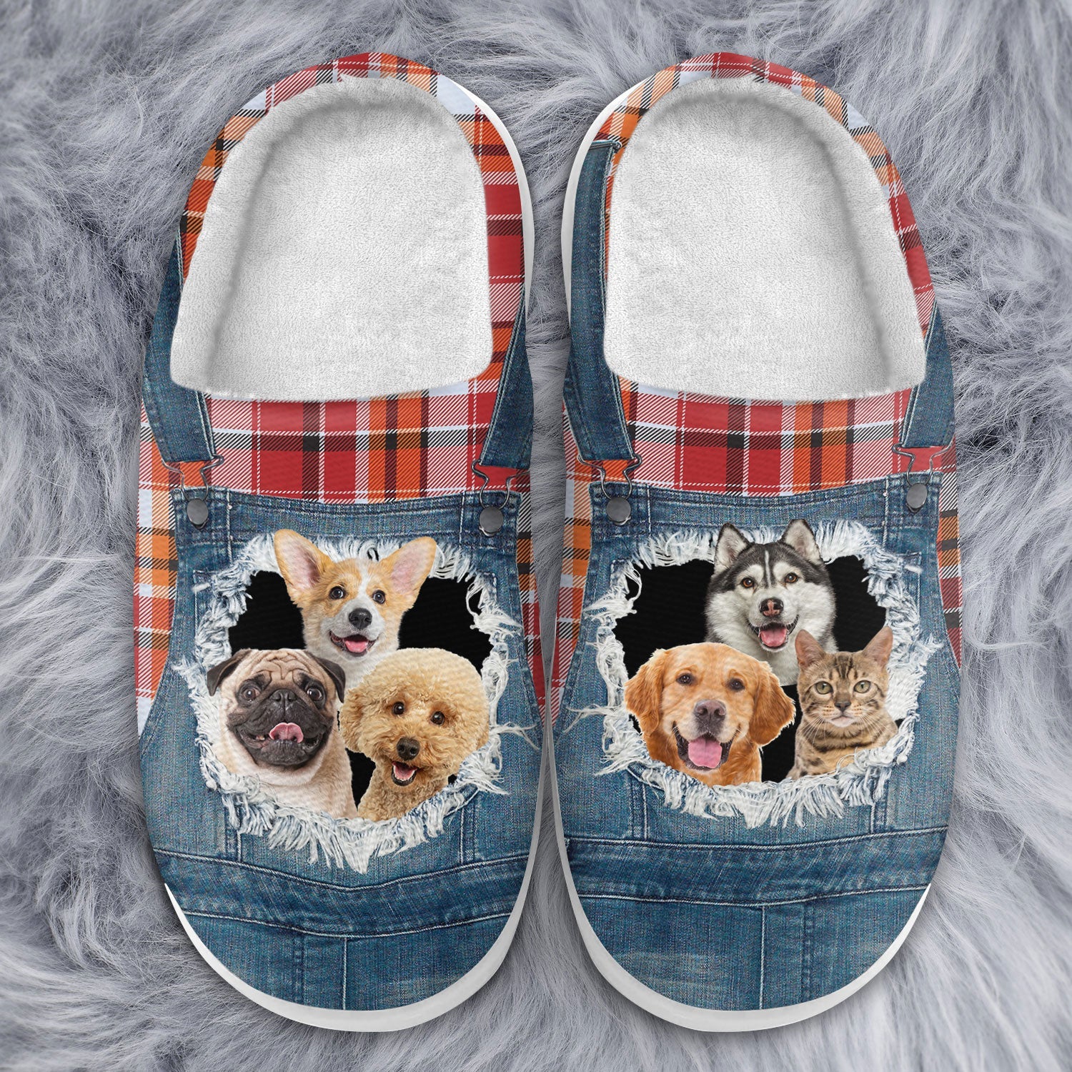 Custom Photo Overalls Pet Face - Gift For Pet Lovers, Pet Mom, Pet Dad - Personalized Fluffy Slippers - Image 4