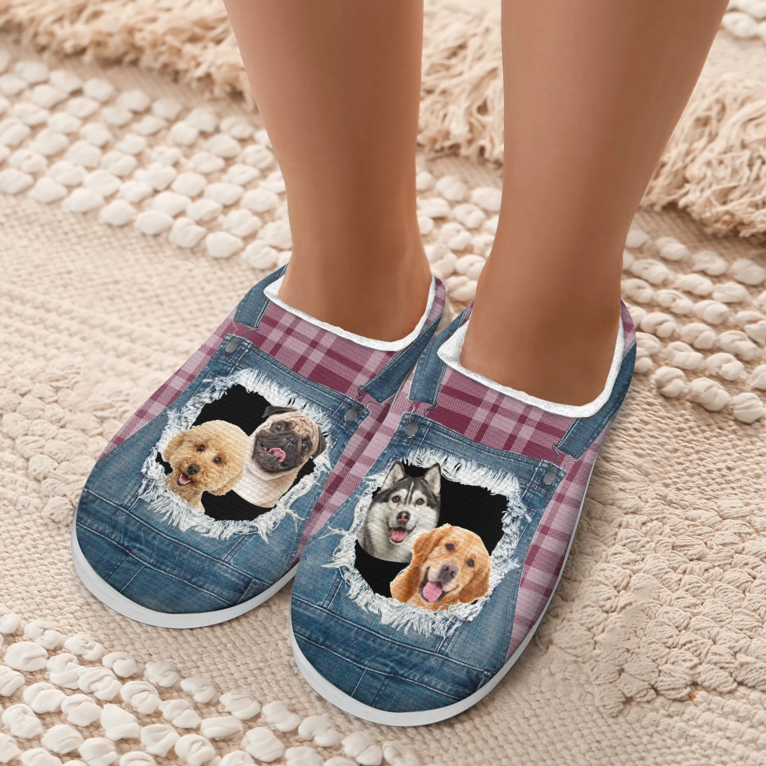 Custom Photo Overalls Pet Face - Gift For Pet Lovers, Pet Mom, Pet Dad - Personalized Fluffy Slippers - Image 6