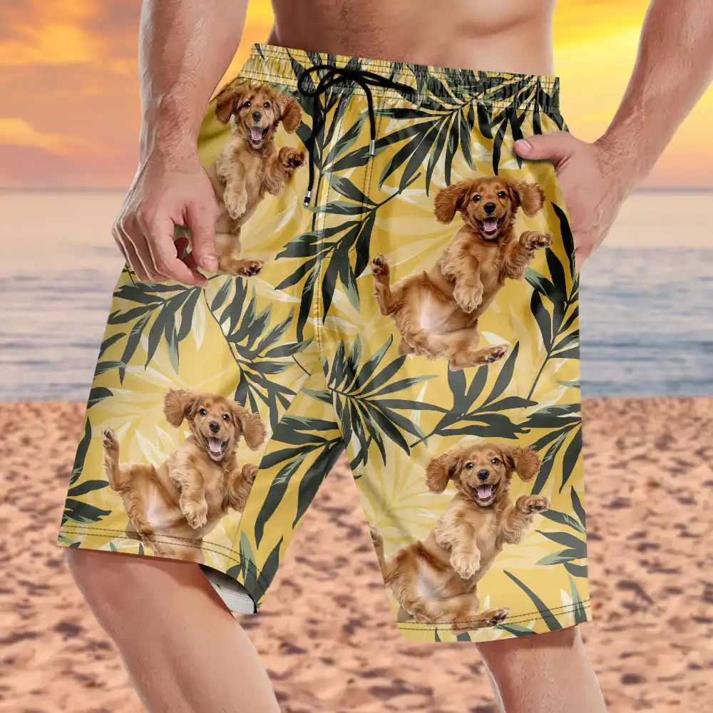 Custom Photo Palm Leaf Vacation Vibe - Personalized Unisex Beach Shorts - Image 4