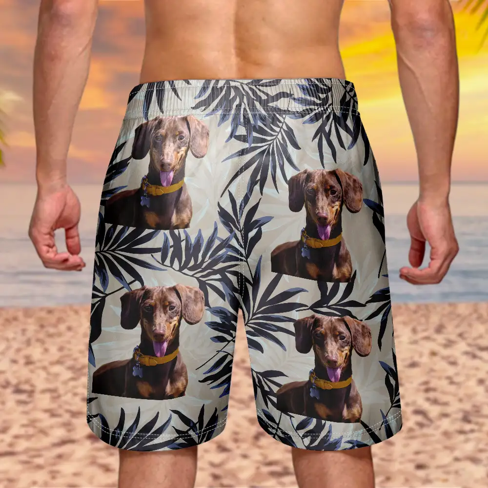 Custom Photo Palm Leaf Vacation Vibe - Personalized Unisex Beach Shorts - Image 5