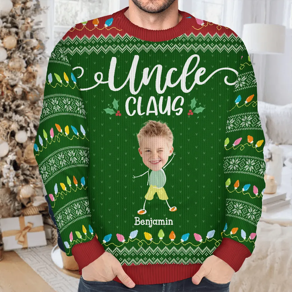 Custom Photo Papa Claus Nana Mama Dada - Personalized Unisex Ugly Sweater - Image 5