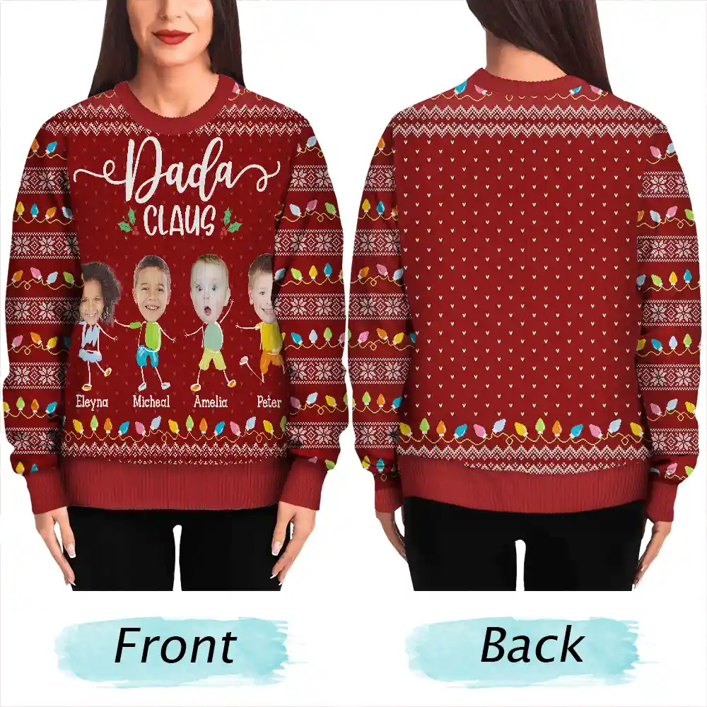 Custom Photo Papa Claus Nana Mama Dada - Personalized Unisex Ugly Sweater - Image 6