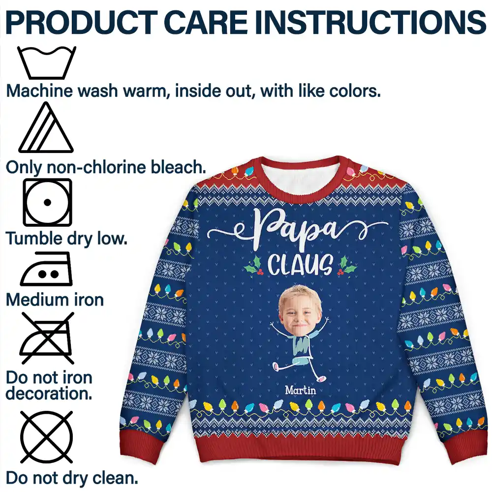 Custom Photo Papa Claus Nana Mama Dada - Personalized Unisex Ugly Sweater - Image 8