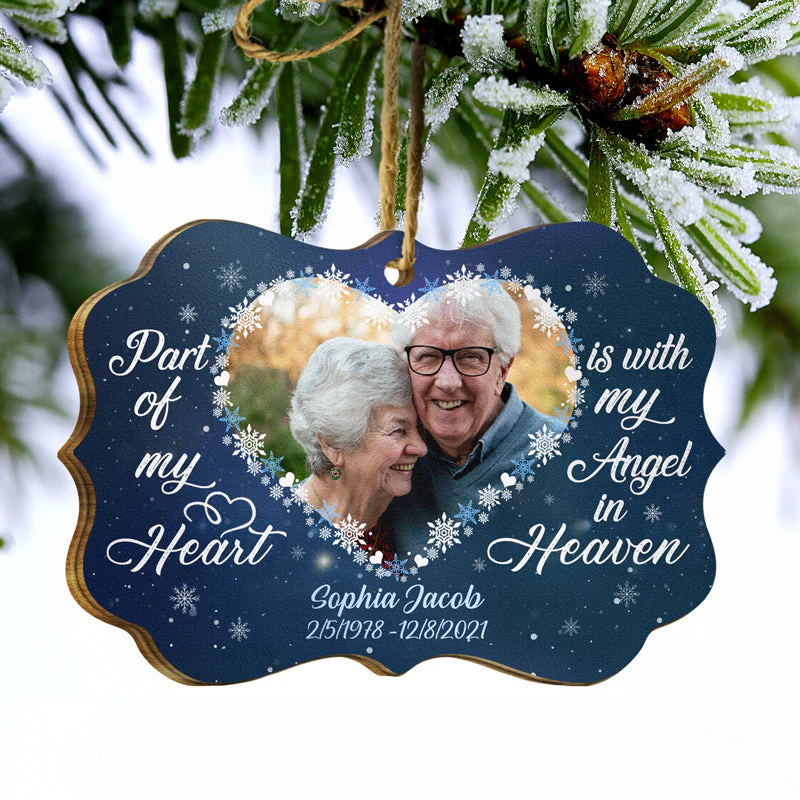 Custom Photo Part Of My Heart Is With My Angel In Heaven - Memorial Gift For Family - Personalized Custom Wooden Ornament - Image 3