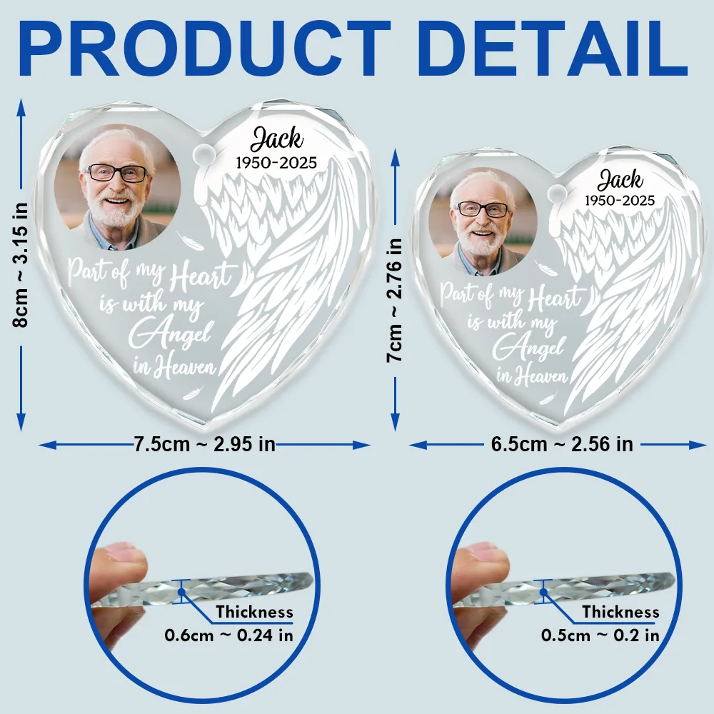 Custom Photo Part Of My Heart Is With My Angel In Heaven - Personalized Heart Shaped Glass Ornament - Image 5