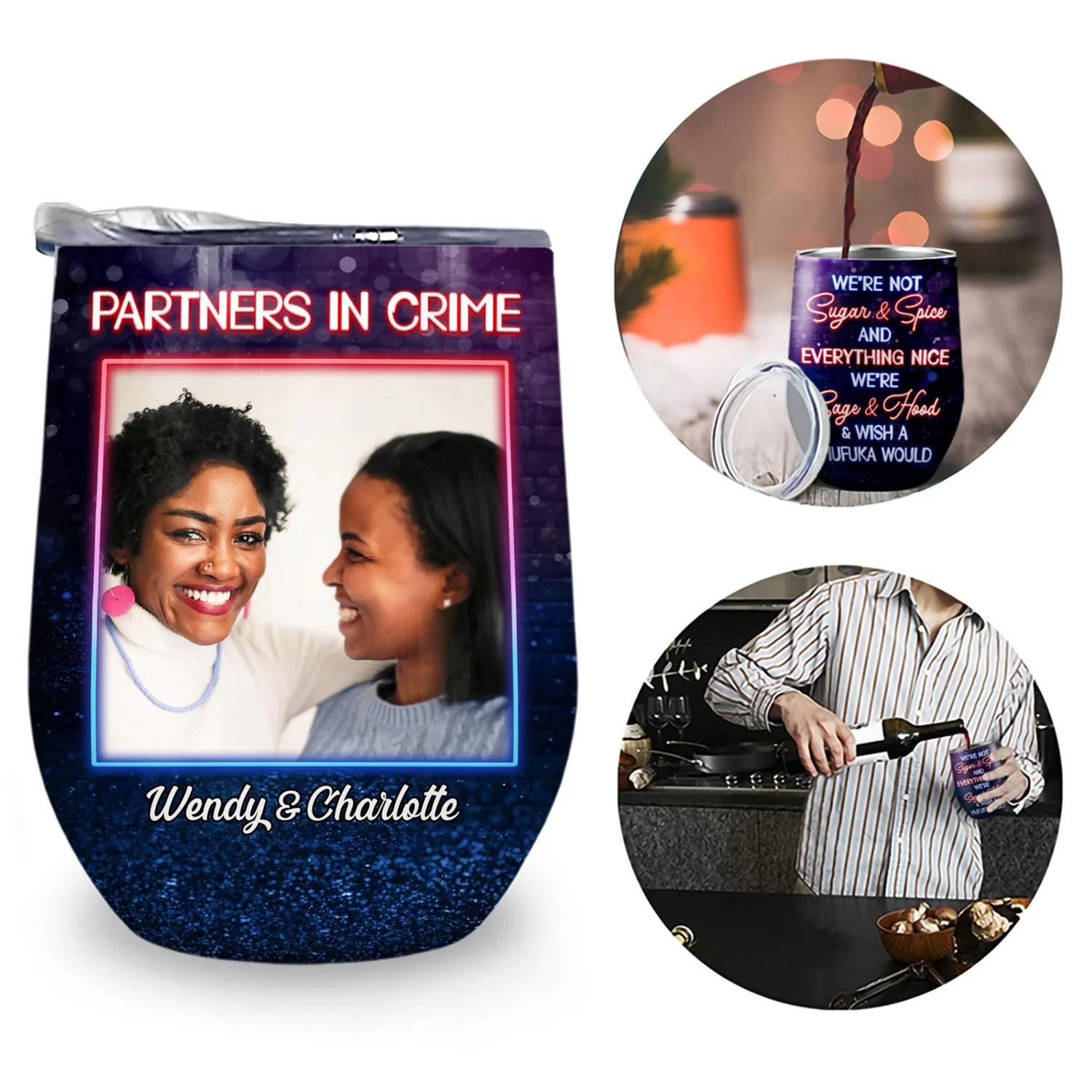 Custom Photo Partners In Crime Just Remember If We Get Caught Best Friends - Bestie BFF Gift - Personalized Custom Wine Tumbler - Image 2