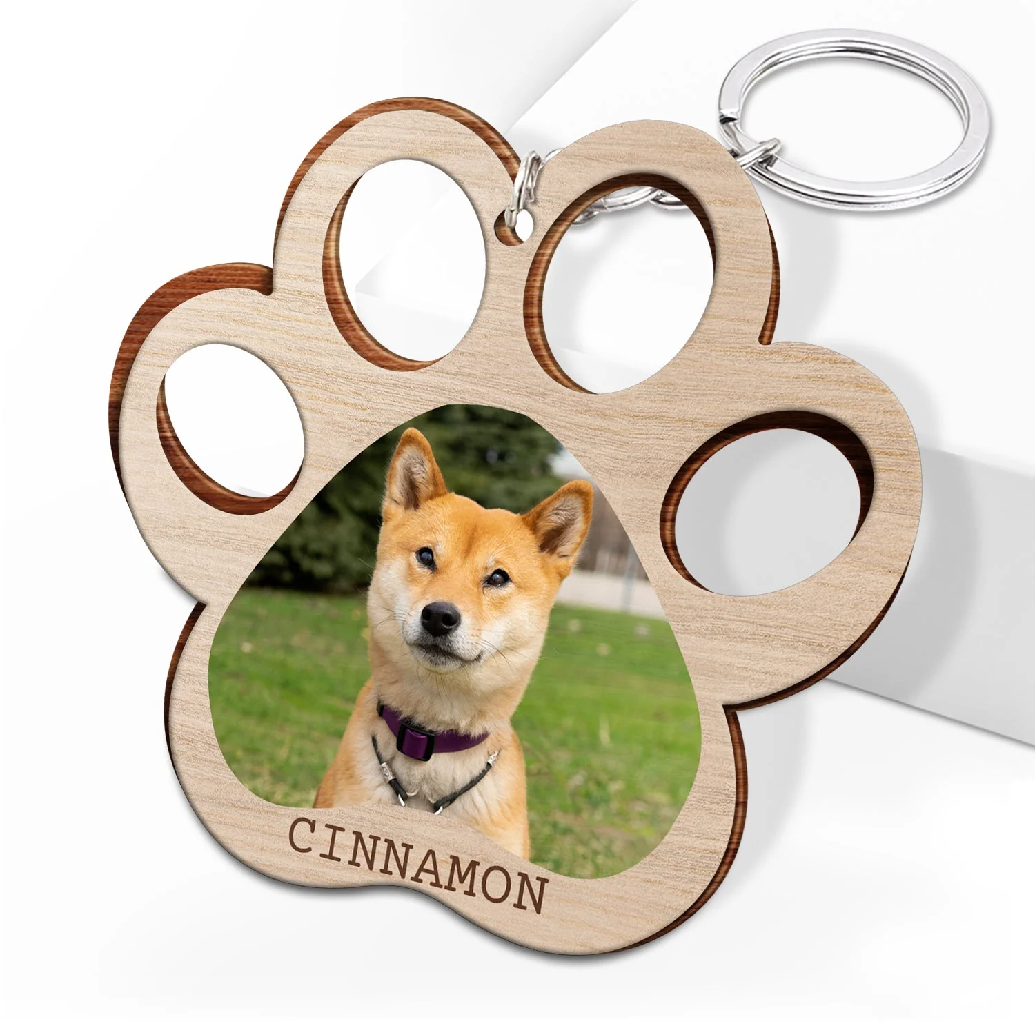 Custom Photo Paw Print - Gift For Cat Lovers, Dog Lovers - Personalized Cutout Wooden Keychain - Image 2