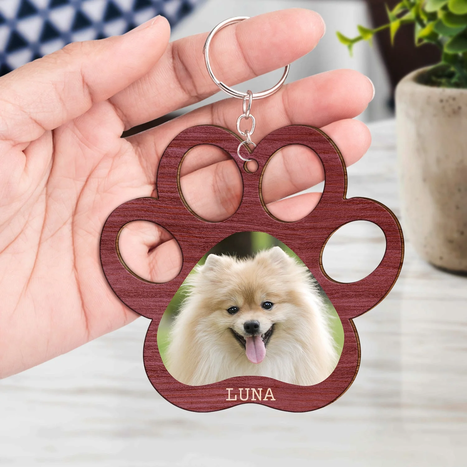 Custom Photo Paw Print - Gift For Cat Lovers, Dog Lovers - Personalized Cutout Wooden Keychain - Image 4