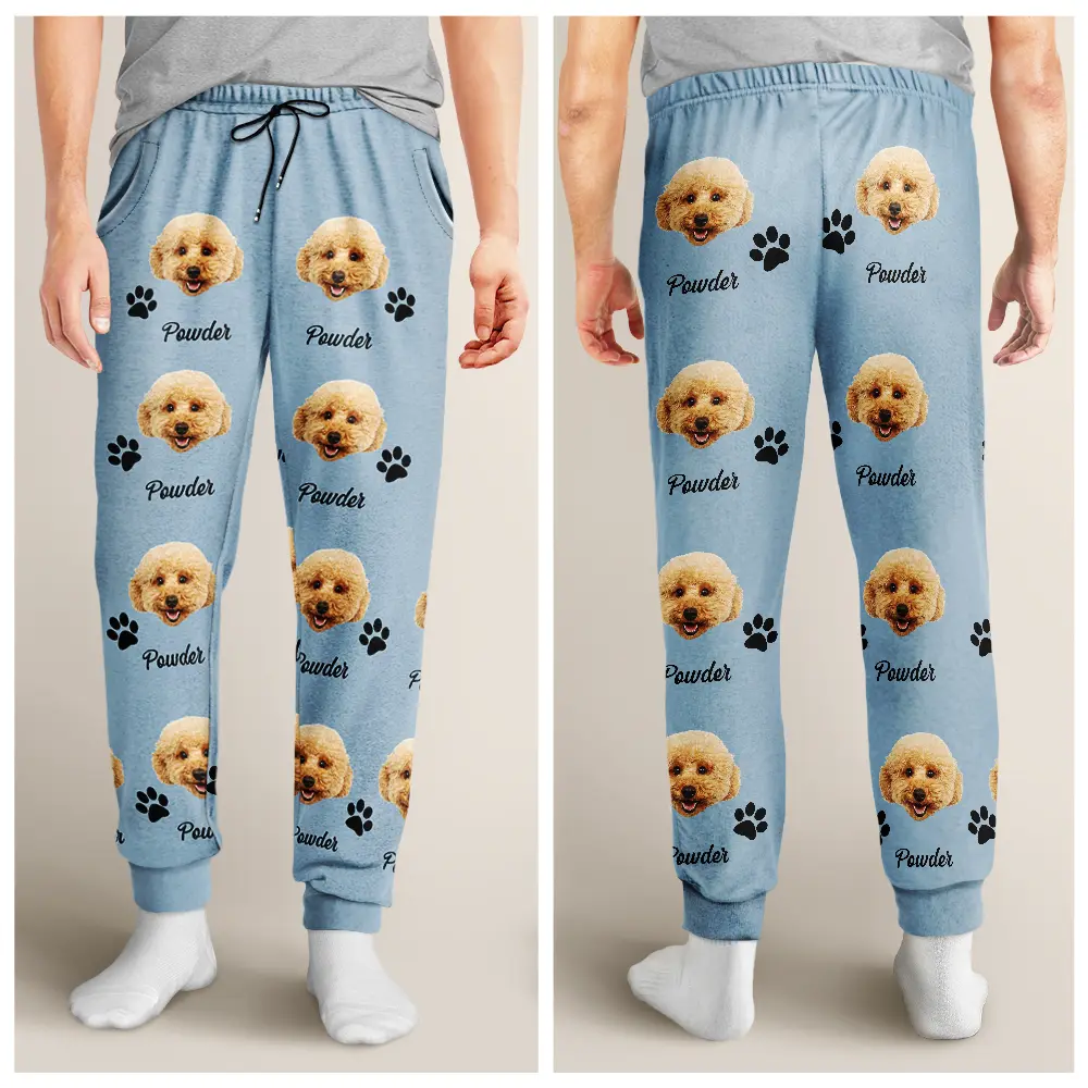 Custom Photo Paw Print Horseshoe Carrot Pattern Cute Pet Photo - Personalized Pajama Pants - Image 5