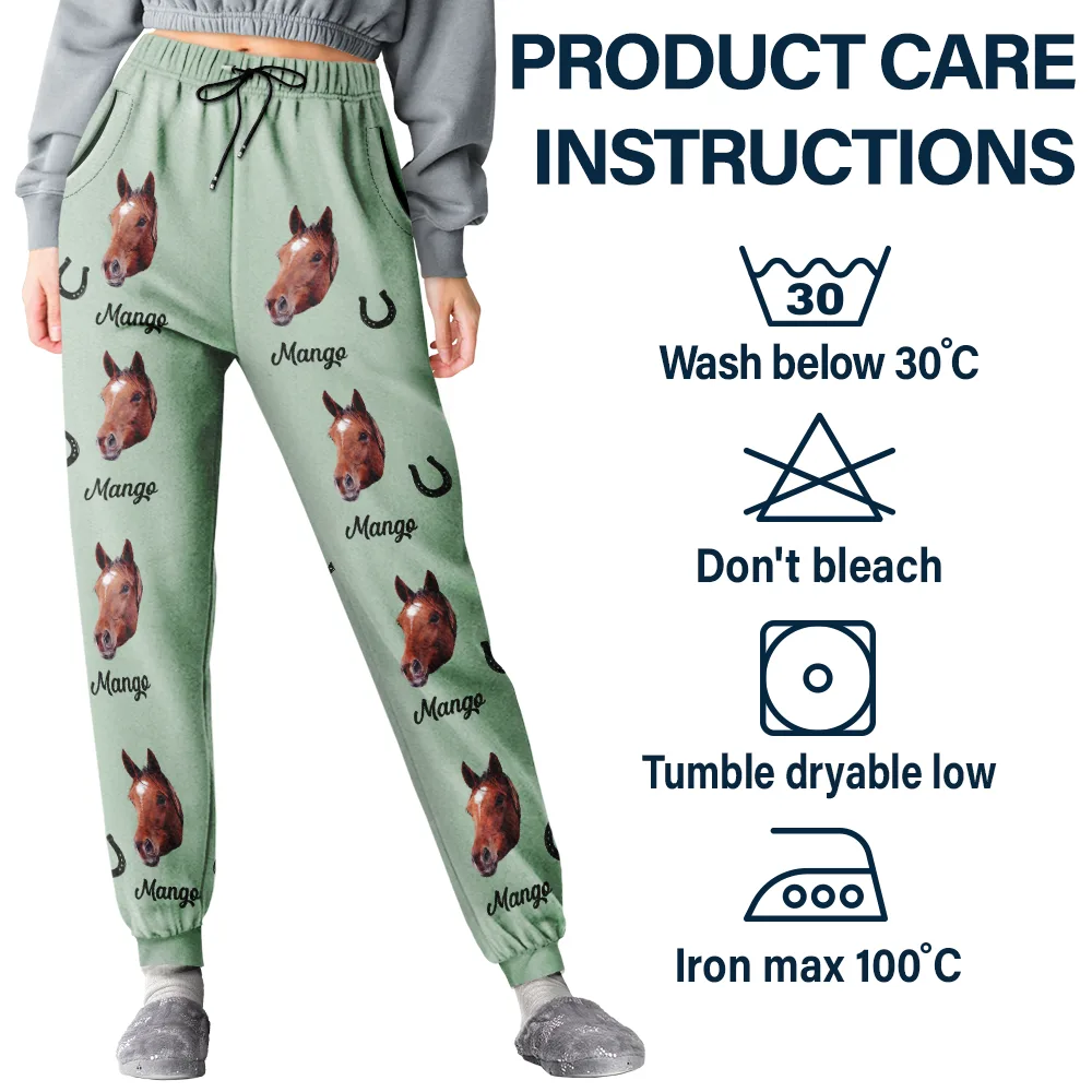 Custom Photo Paw Print Horseshoe Carrot Pattern Cute Pet Photo - Personalized Pajama Pants - Image 6