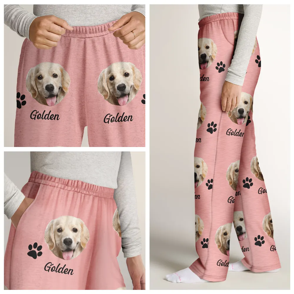 Custom Photo Paw Print Horseshoe Carrot Pattern Cute Pet Photo - Personalized Pajama Pants - Image 8