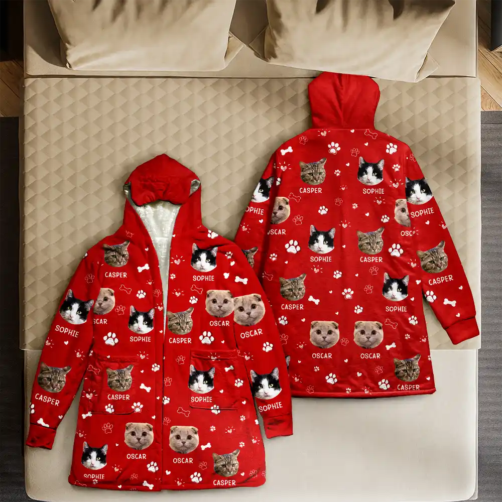 Custom Photo Paw Prints In My Heart Pet Mom Dad Dog Cat Lover - Personalized Hooded Robe - Image 5
