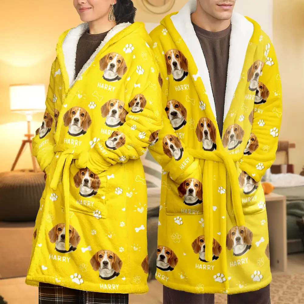 Custom Photo Paw Prints In My Heart Pet Mom Dad Dog Cat Lover - Personalized Hooded Robe - Image 6