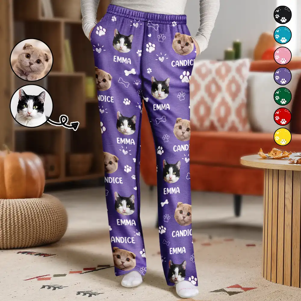 Custom Photo Paw Prints In My Heart Pet Mom Dad Dog Cat Lover - Personalized Pajama Pants - Image 4