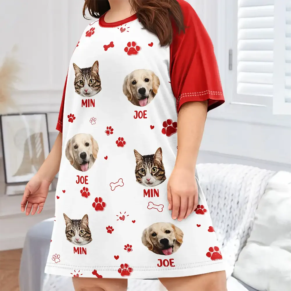 Custom Photo Paw Prints In My Heart Pet Mom Dad Dog Cat Lover - Personalized Women's Sleep Tee - Image 4