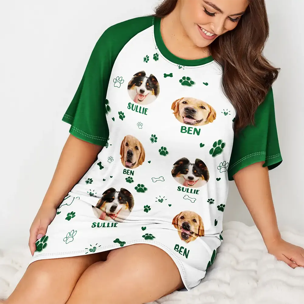 Custom Photo Paw Prints In My Heart Pet Mom Dad Dog Cat Lover - Personalized Women's Sleep Tee - Image 5