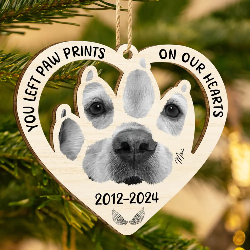 Custom Photo Paw Prints On My Heart - Personalized Wooden Cutout Ornament - Image 4