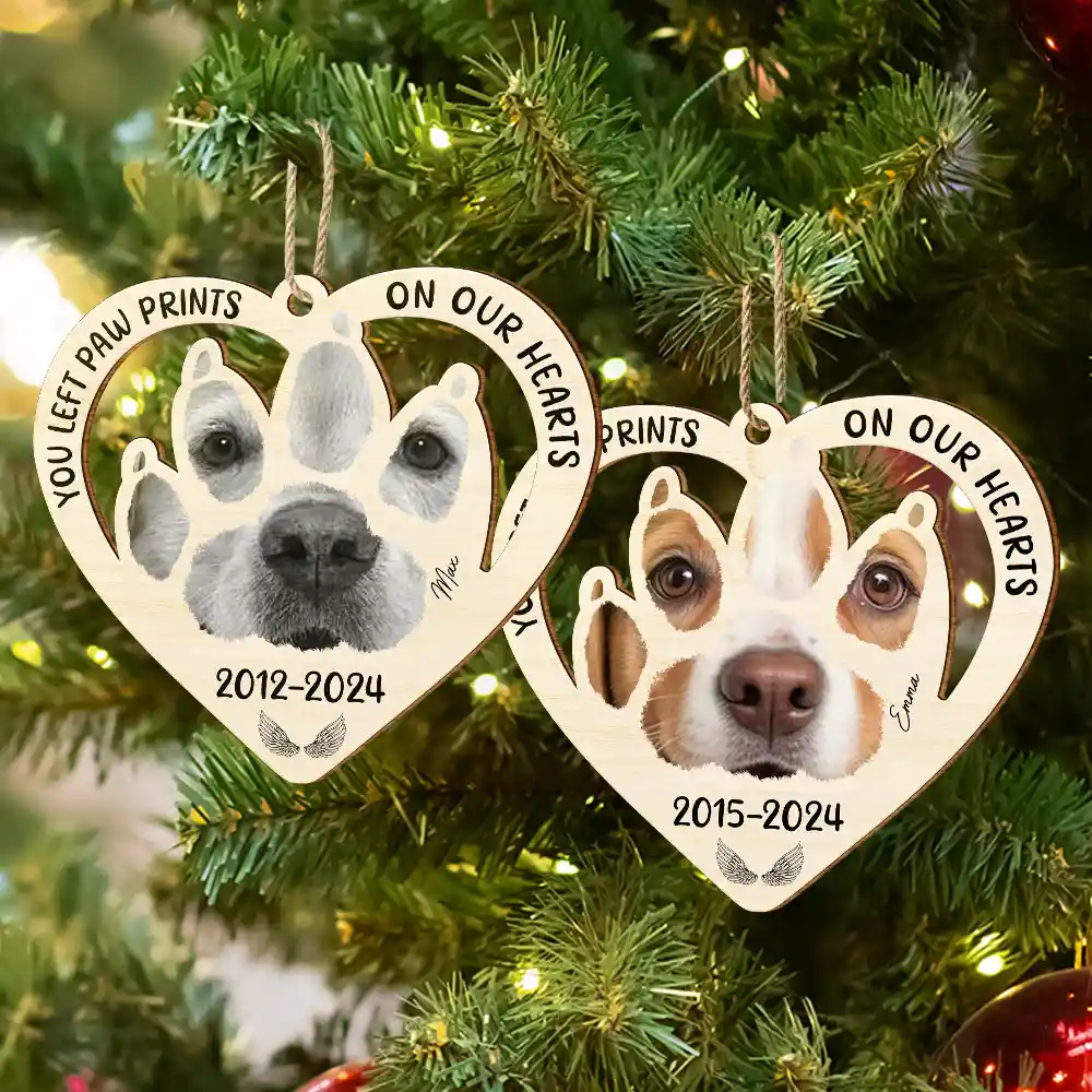 Custom Photo Paw Prints On My Heart - Personalized Wooden Cutout Ornament - Image 7