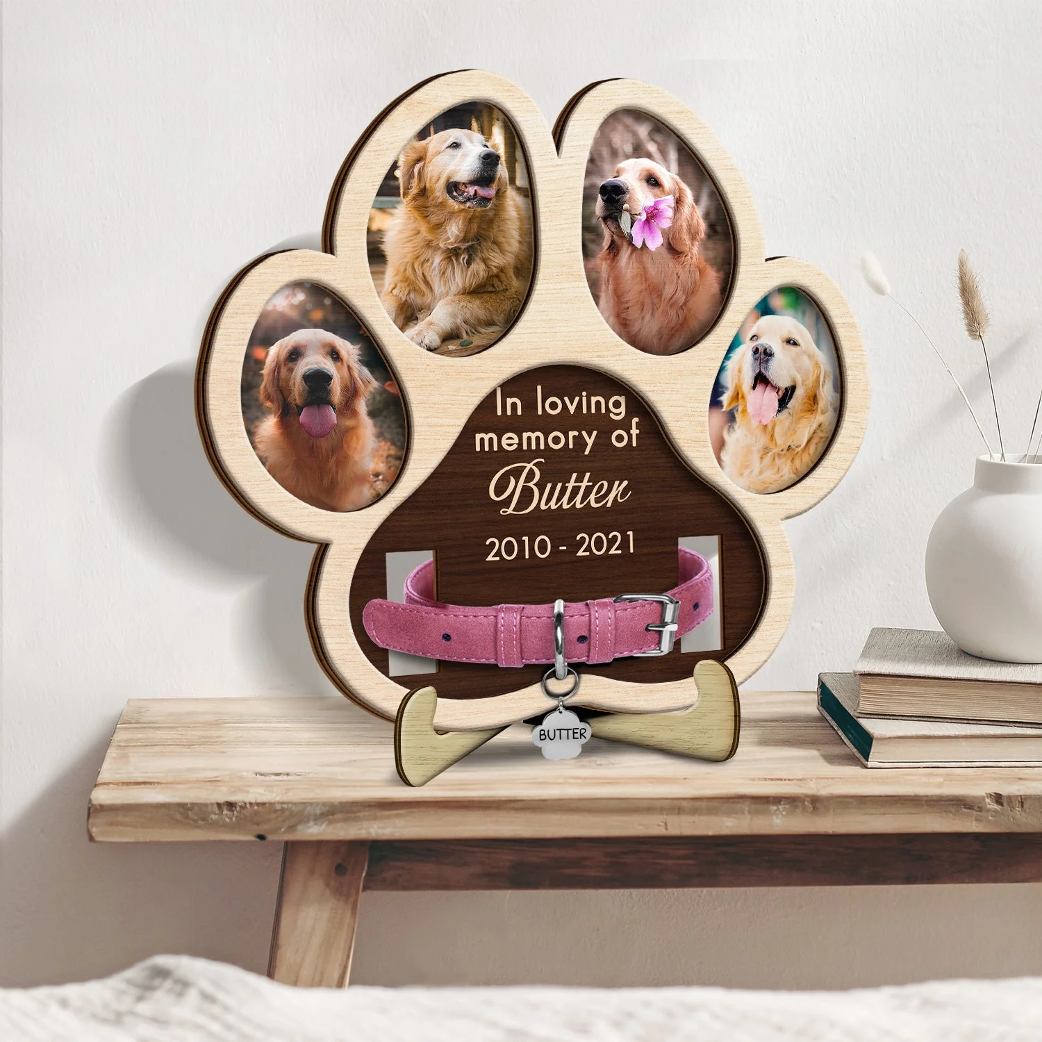 Custom Photo Paw Shape In Loving Memory - Memorial Gift For Dog Lover, Cat Mom, Pet Loss - Personalized 2-Layered Wooden Plaque With Stand - Image 2