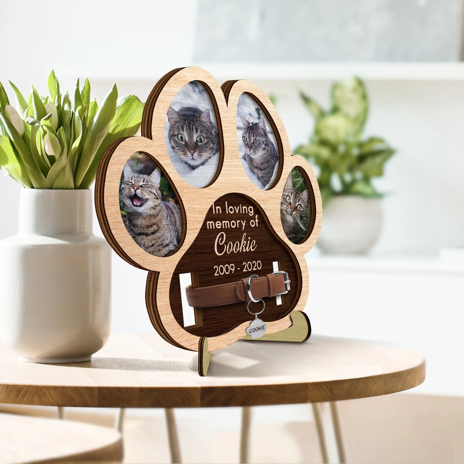 Custom Photo Paw Shape In Loving Memory - Memorial Gift For Dog Lover, Cat Mom, Pet Loss - Personalized 2-Layered Wooden Plaque With Stand - Image 3