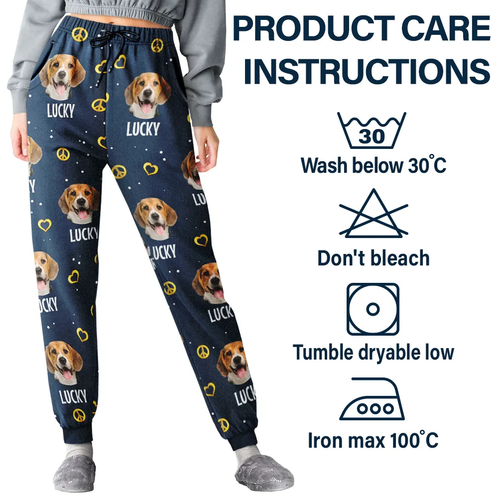 Custom Photo Peace Love Pet Face - Personalized Pajama Pants - Image 6