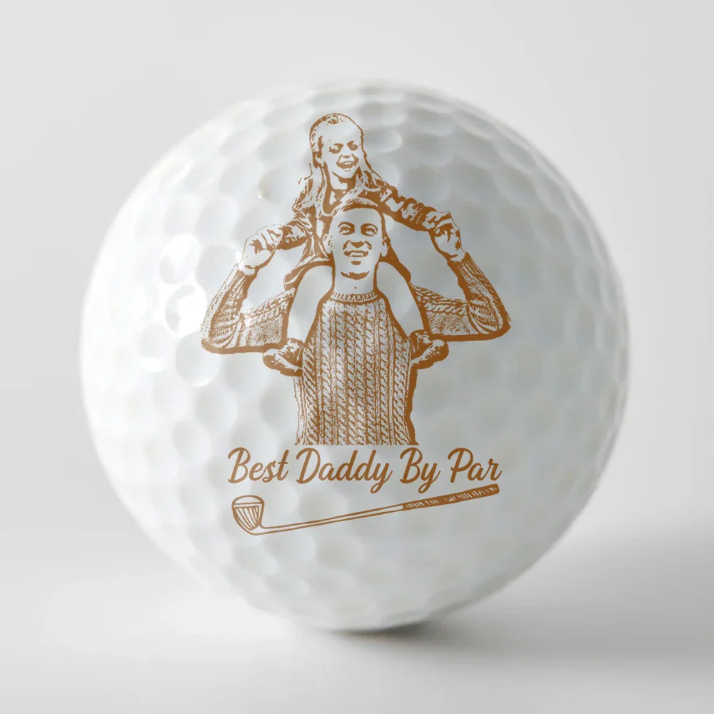 Custom Photo Pencil Drawing Best Dad By Par - Personalized Golf Ball - Image 4