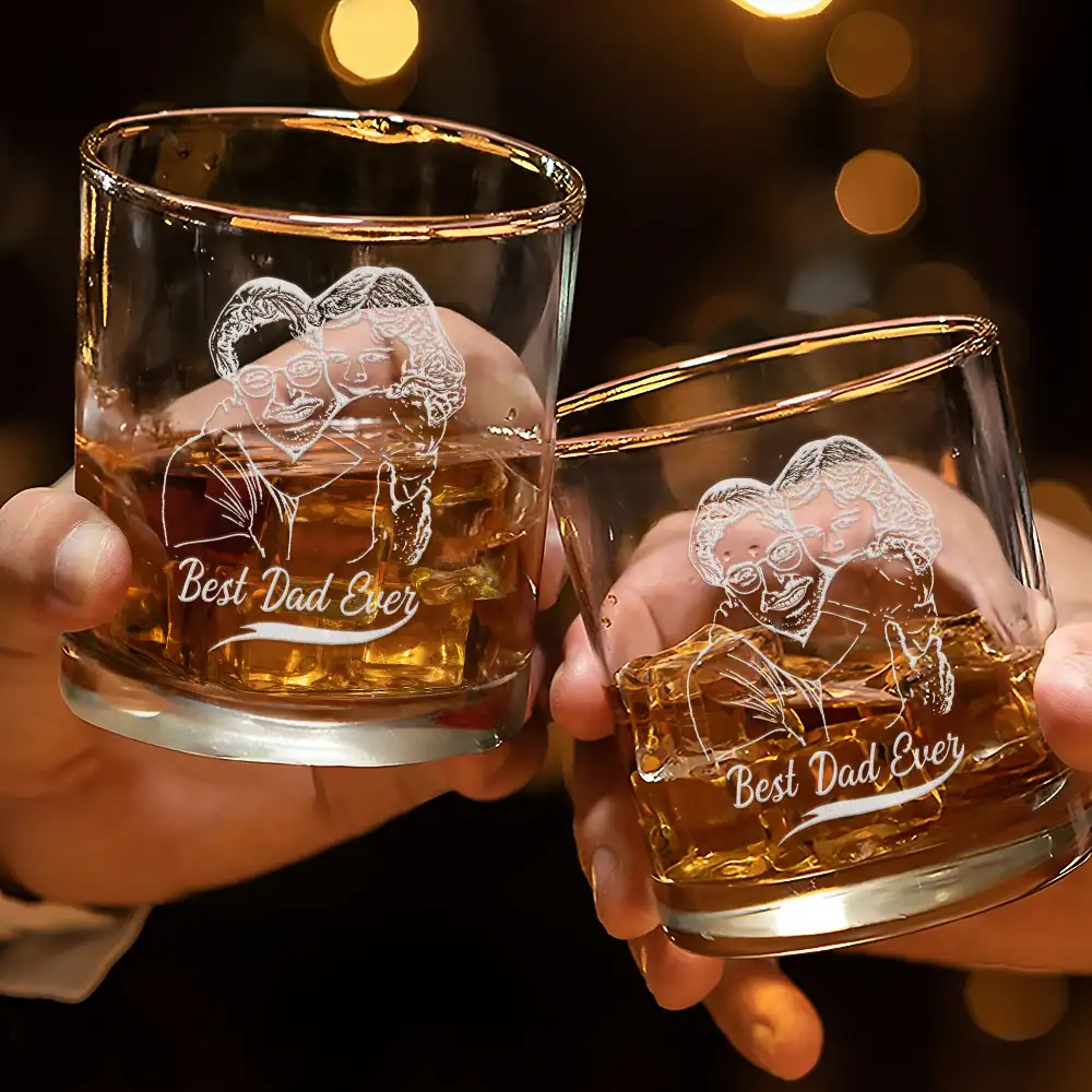 Custom Photo Pencil Drawing Best Dad Ever I Love You - Personalized Engraved Whiskey Glass - Image 4