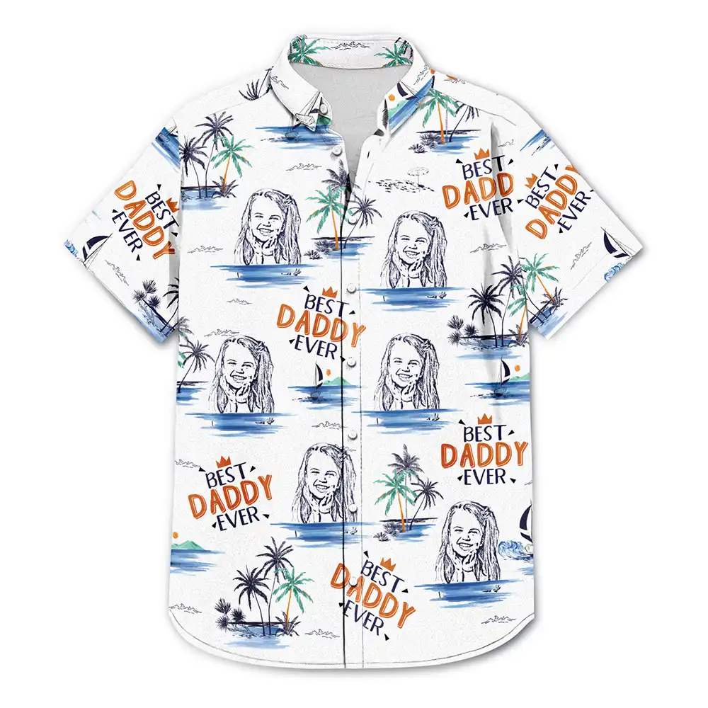 Custom Photo Pencil Drawing Best Dad Grandpa Ever - Personalized Hawaiian Shirt - Image 4