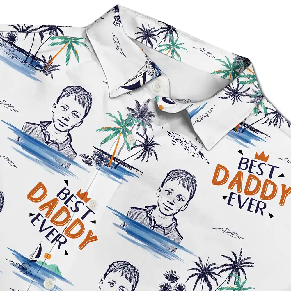 Custom Photo Pencil Drawing Best Dad Grandpa Ever - Personalized Hawaiian Shirt - Image 5