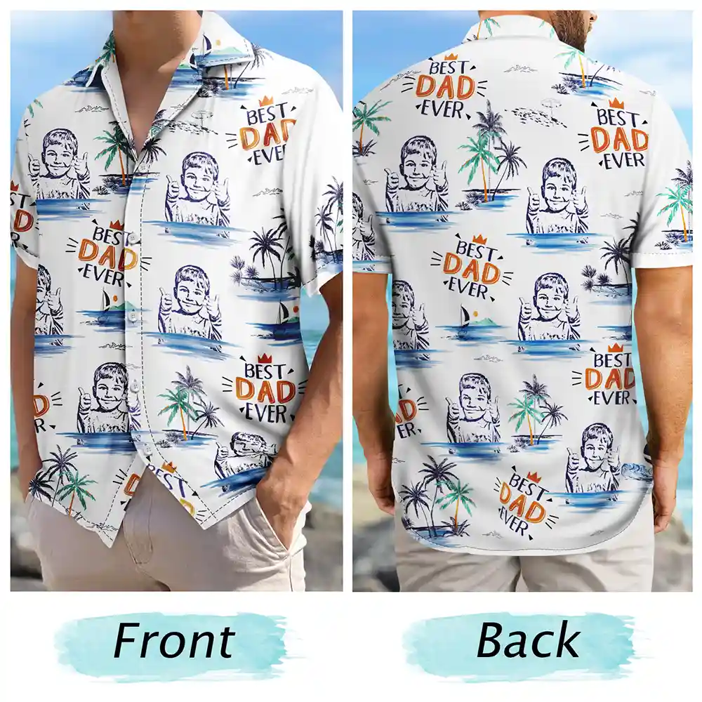 Custom Photo Pencil Drawing Best Dad Grandpa Ever - Personalized Hawaiian Shirt - Image 6