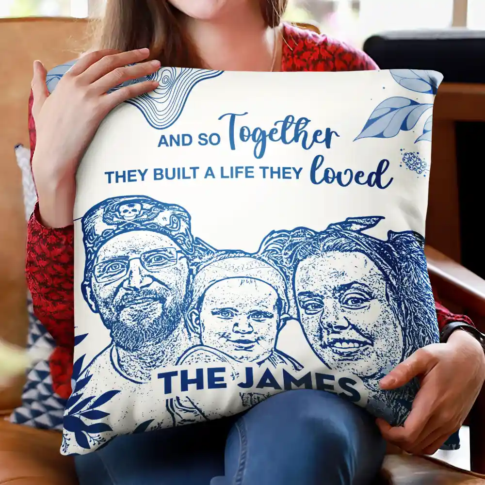 Custom Photo Pencil Drawing Chinoiserie Toile And So Together They Built A Life They Loved - Personalized Pillow - Image 3
