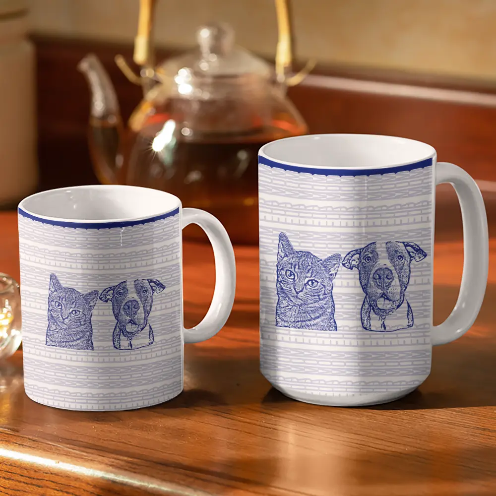 Custom Photo Pencil Drawing Dog Cat Parents Hidden Message - Personalized White Edge-to-Edge Mug - Image 4