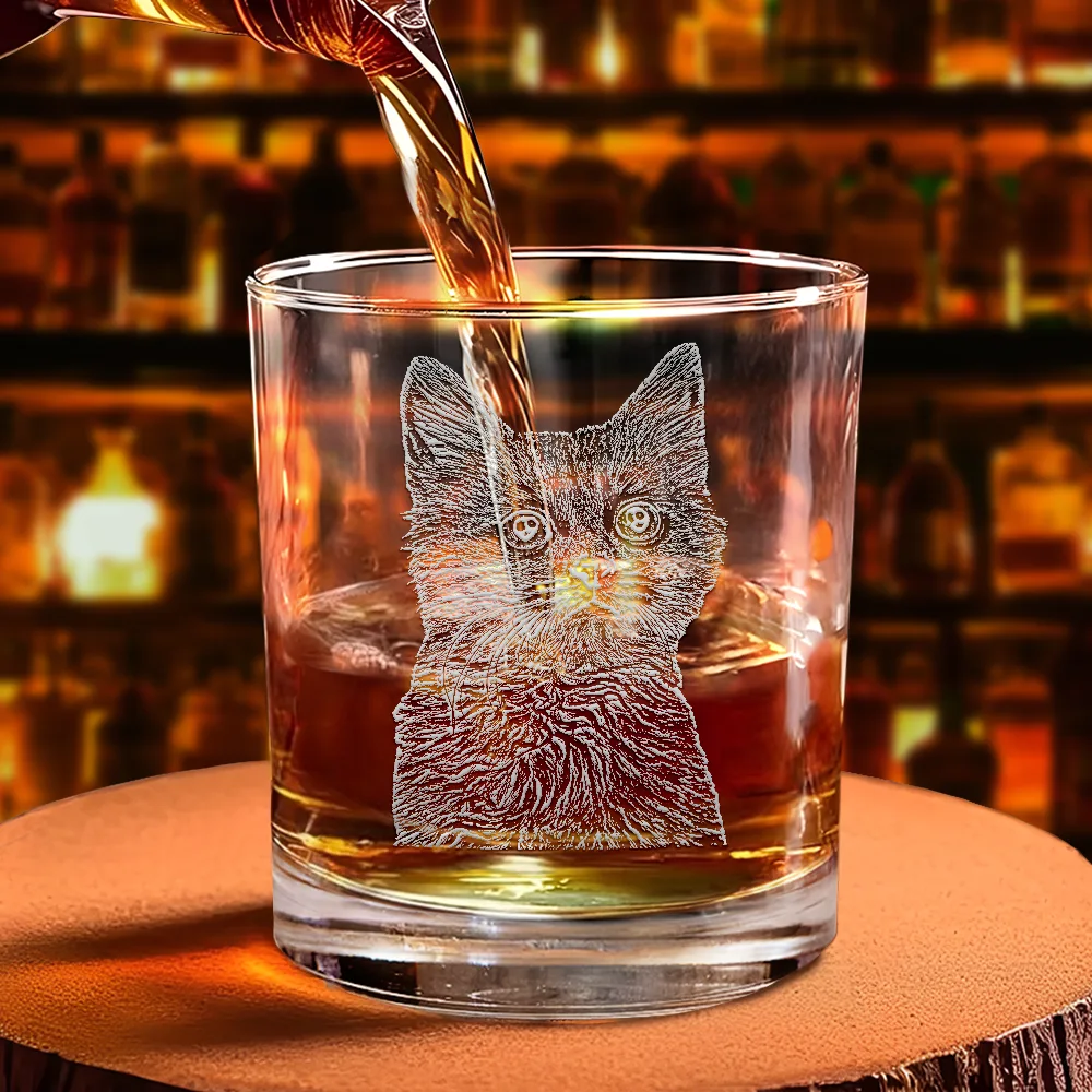 Custom Photo Pencil Drawing Dog Cat Portrait - Personalized Engraved Whiskey Glass - Image 5